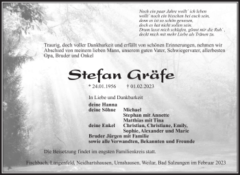Traueranzeige von Stefan Gräfe von Südthüringer Presse