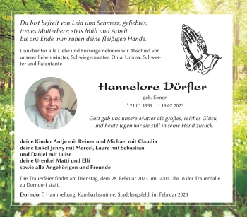 Traueranzeige von Hannelore Dörfler von Südthüringer Presse