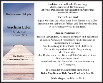 Traueranzeige von Joachim Erler von Südthüringer Presse