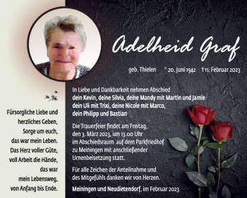 Traueranzeige von Adelheid Graf von Südthüringer Presse