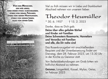 Traueranzeige von Theodor Heumüller von Südthüringer Presse