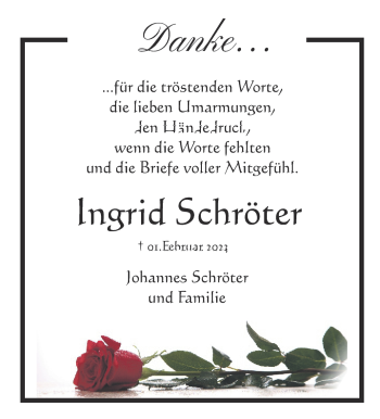 Traueranzeige von Ingrid Schröter von Südthüringer Presse
