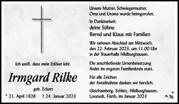 Traueranzeige von Irmgard Rilke von Südthüringer Presse