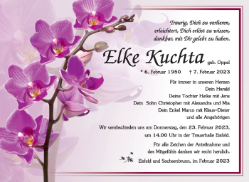 Traueranzeige von Elke Kuchta von Südthüringer Presse