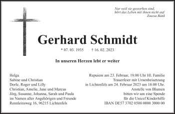 Traueranzeige von Gerhard Schmidt von Neue Presse Coburg