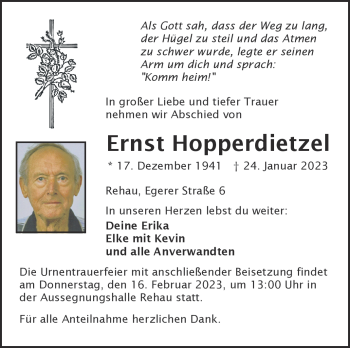Traueranzeige von Ernst Hopeprdietzel von Frankenpost