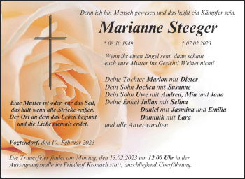 Traueranzeige von Marianne Steeger von Neue Presse Coburg