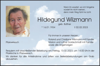 Traueranzeige von Hildegund Wilzmann von Neue Presse Coburg