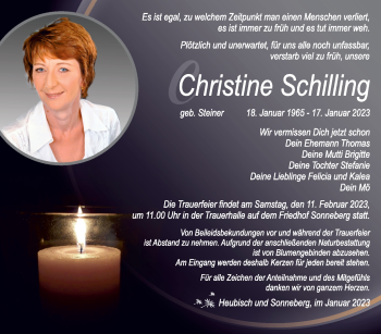 Traueranzeige von Christine Schilling von Südthüringer Presse