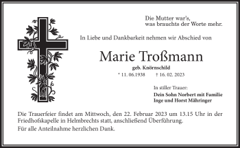 Traueranzeige von Marie Troßmann von Frankenpost