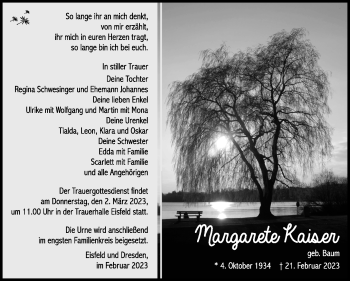 Traueranzeige von Margarete Kaiser von Südthüringer Presse