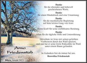 Traueranzeige von Arno Friedenstab von Südthüringer Presse