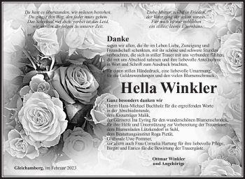 Traueranzeige von Hella Winkler von Südthüringer Presse