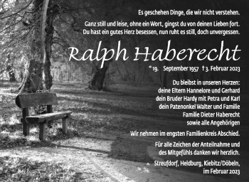 Traueranzeige von Ralph Haberecht von Südthüringer Presse