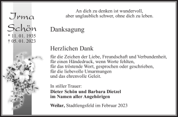 Traueranzeige von Irma Schön von Südthüringer Presse