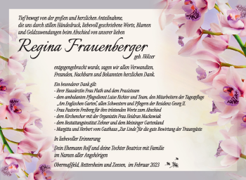 Traueranzeige von Regina Frauenberger von Südthüringer Presse