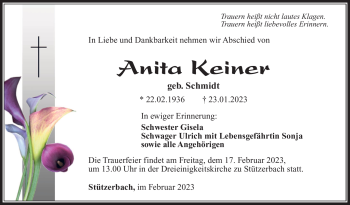 Traueranzeige von Anita Keiner von Südthüringer Presse