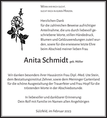 Traueranzeige von Anita Schmidt von Südthüringer Presse