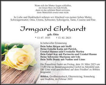 Traueranzeige von Irmgard Ehrhardt von Südthüringer Presse