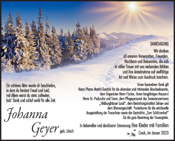 Traueranzeige von Johanna Geyer von Südthüringer Presse