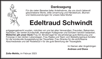 Traueranzeige von Edeltraud Schwindt von Südthüringer Presse