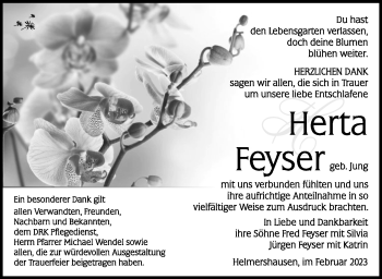 Traueranzeige von Herta Feyser von Südthüringer Presse