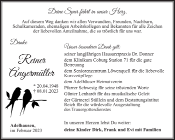 Traueranzeige von Reiner Angermüller von Südthüringer Presse
