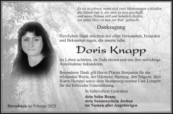 Traueranzeige von Doris Knapp von Südthüringer Presse