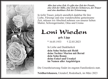 Traueranzeige von Loni Wieden von Südthüringer Presse