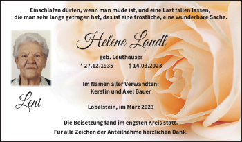 Traueranzeige von Helene Landl von Neue Presse Coburg