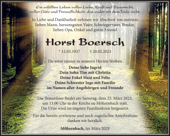 Traueranzeige von Horst Boersch von Südthüringer Presse