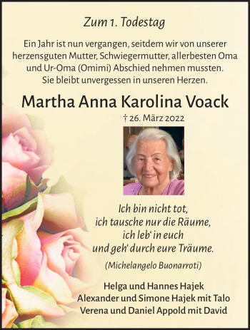 Traueranzeige von Martha Anna Karolina Voack von Frankenpost
