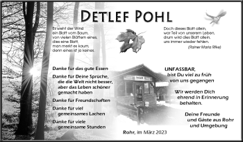 Traueranzeige von Detlef Pohl von Südthüringer Presse
