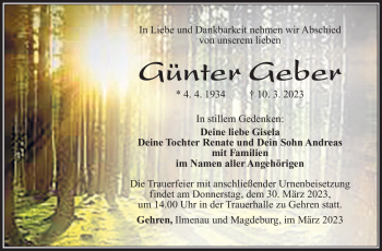 Traueranzeige von Günter Geber von Südthüringer Presse