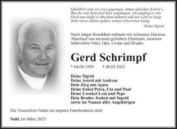 Traueranzeige von Gerd Schrimpf von Südthüringer Presse