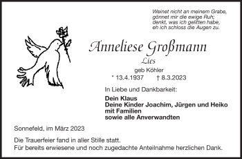 Traueranzeige von Anneliese Großmann von Neue Presse Coburg