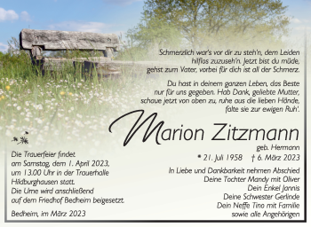 Traueranzeige von Marion Zitzmann von Südthüringer Presse