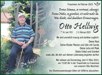 Traueranzeige von Otto Hellwig von Südthüringer Presse