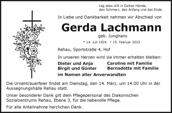 Traueranzeige von Gerda Lachmann von Frankenpost