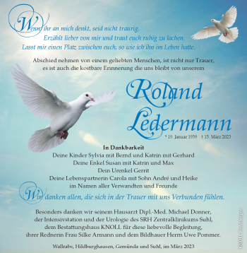 Traueranzeige von Roland Ledermann von Südthüringer Presse