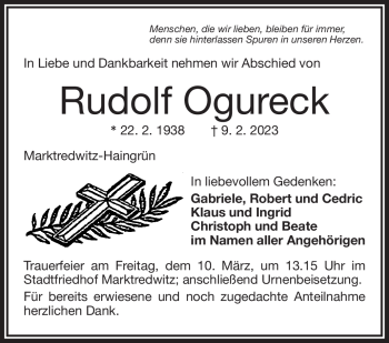 Traueranzeige von Rudolf Ogureck von Frankenpost