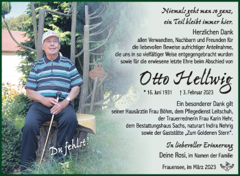 Traueranzeige von Otto Hellwig von Südthüringer Presse