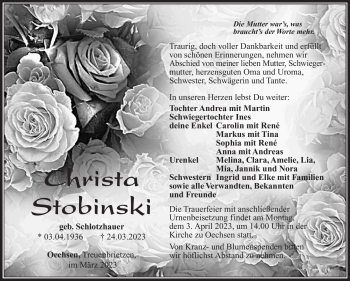 Traueranzeige von Christa Stobinski von Südthüringer Presse
