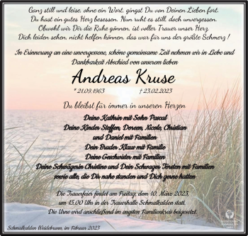 Traueranzeige von Andreas Kruse von Südthüringer Presse