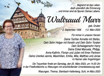 Traueranzeige von Waltraud Marr von Südthüringer Presse
