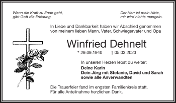 Traueranzeige von Winfried Dehnelt von Frankenpost