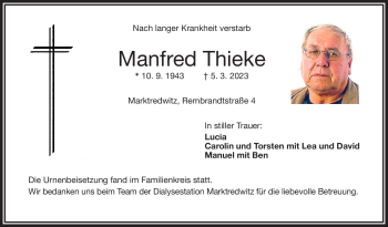 Traueranzeige von Manfred Thieke von Frankenpost