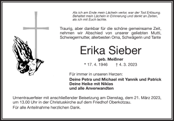 Traueranzeige von Erika Sieber von Frankenpost