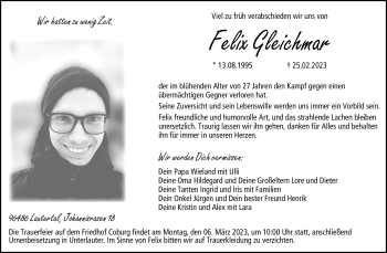 Traueranzeige von Felix Gleichmar von Neue Presse Coburg