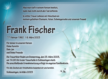 Traueranzeige von Frank Fischer von Südthüringer Presse